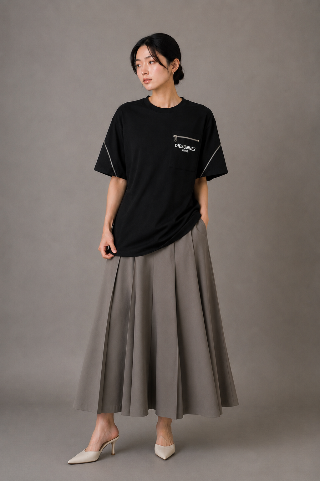 Contour Zip Tee BLACK [UNISEX]