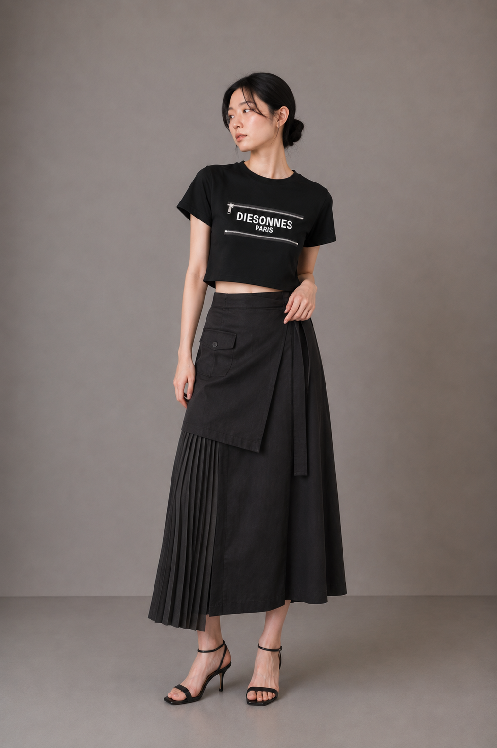 Parallel Zip Tee BLACK [LADIES]