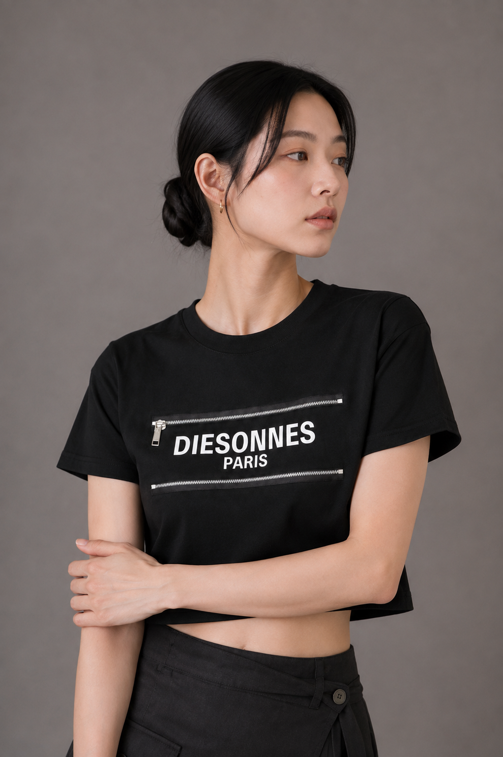 Parallel Zip Tee BLACK [LADIES]