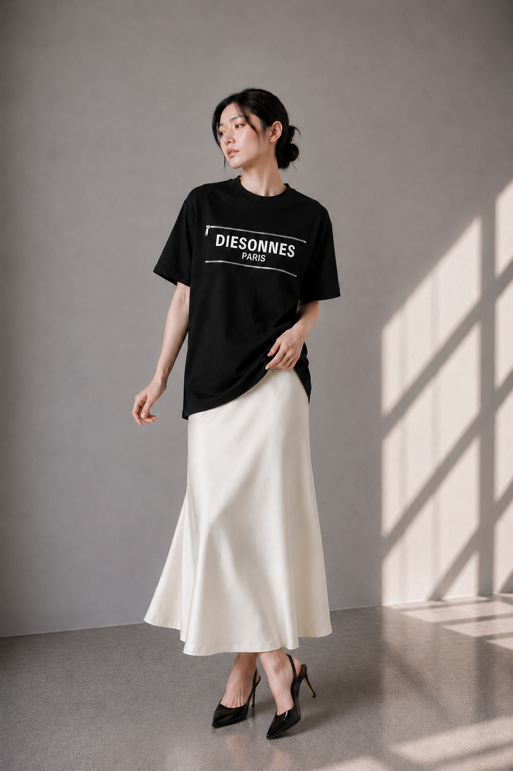 Parallel Zip Tee BLACK [UNISEX]