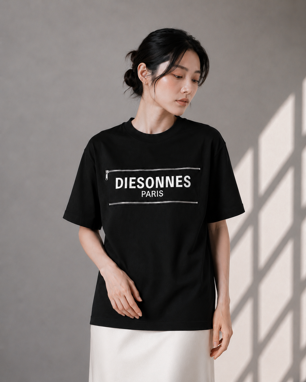 Parallel Zip Tee BLACK [UNISEX]