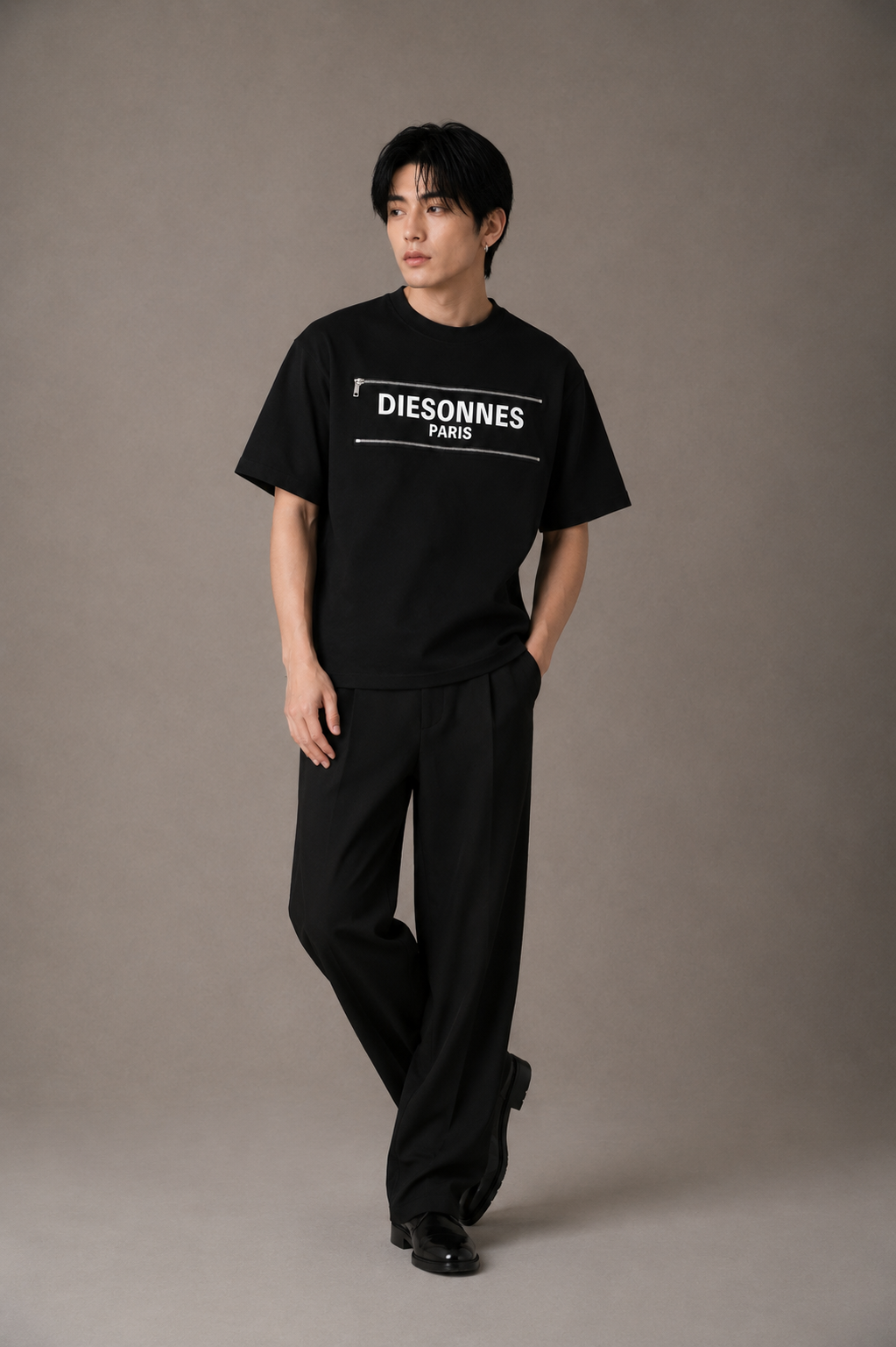 Parallel Zip Tee BLACK [UNISEX]