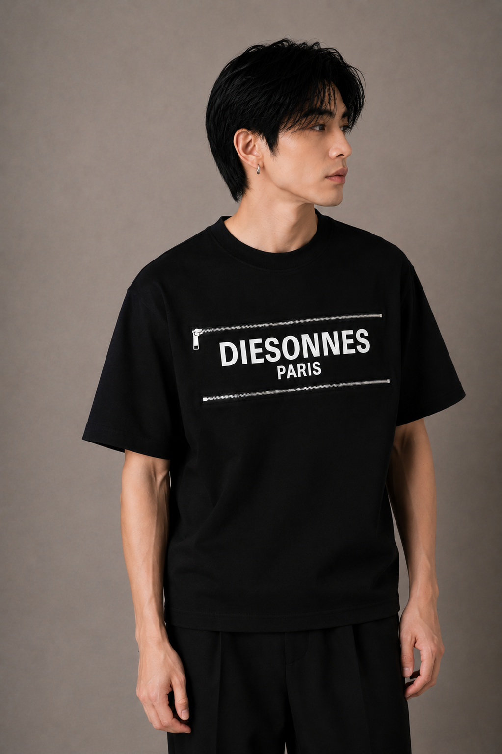 Parallel Zip Tee BLACK [UNISEX]