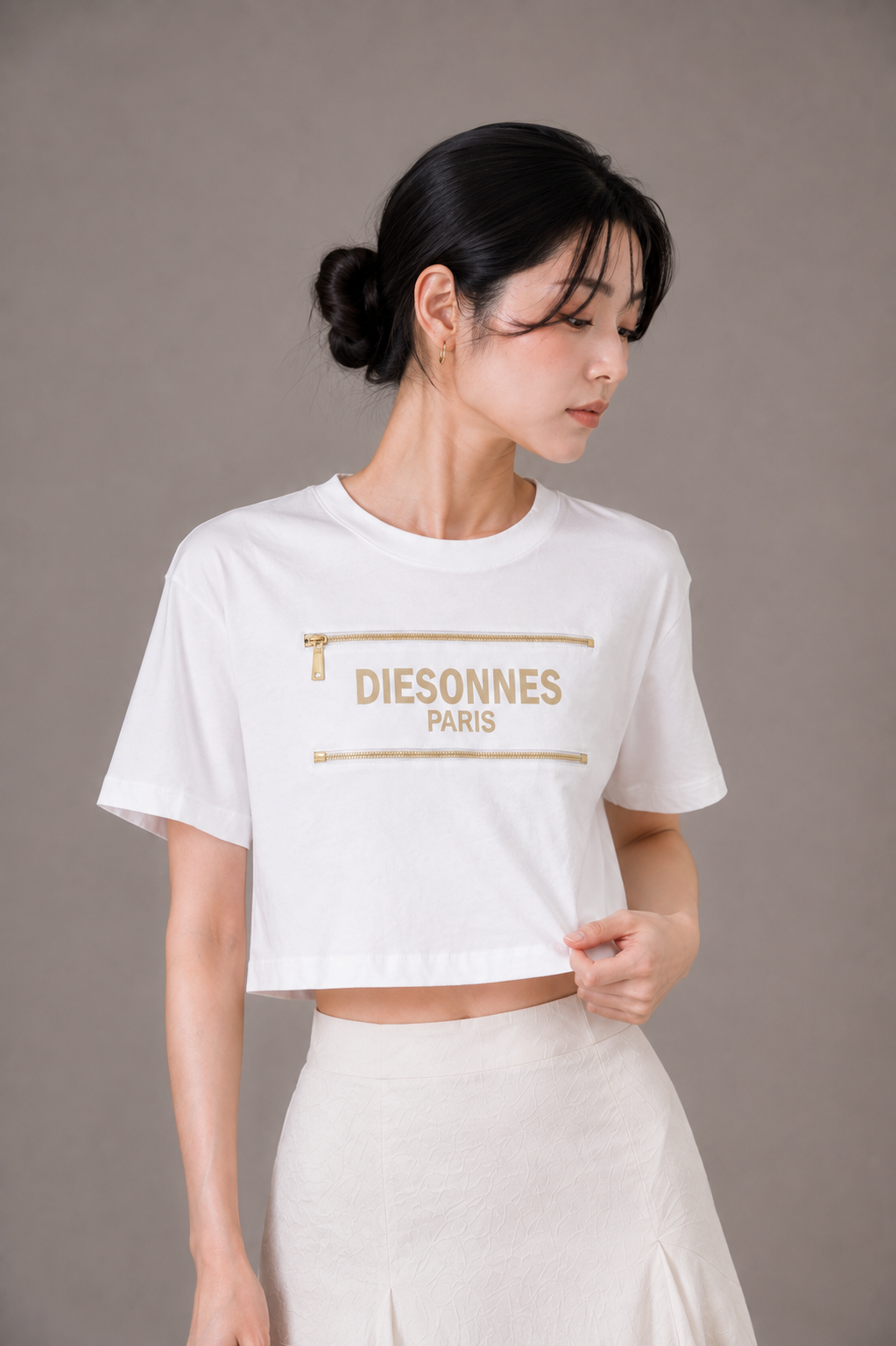 Parallel Zip Tee WHITE [LADIES]