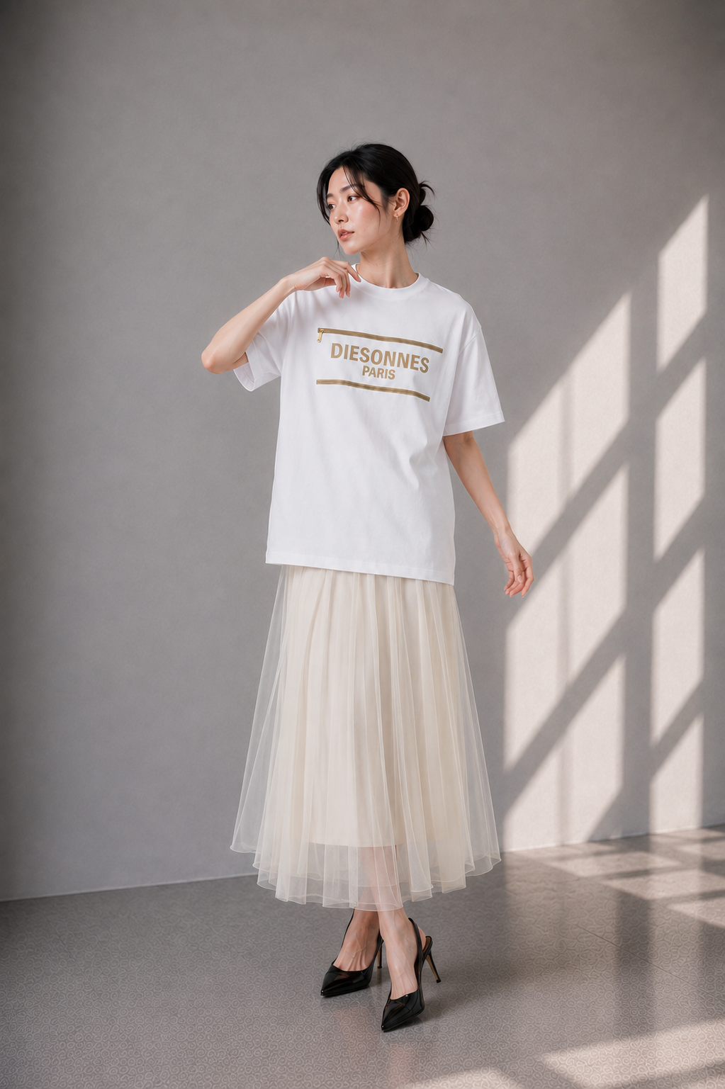 Parallel Zip Tee WHITE [UNISEX]