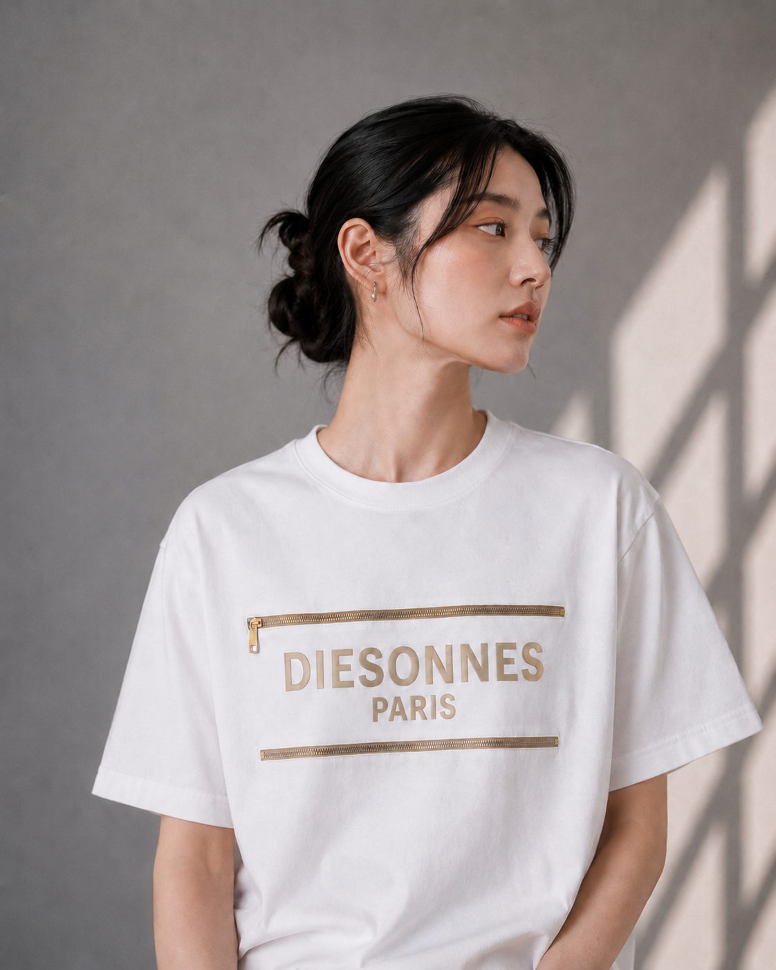 Parallel Zip Tee WHITE [UNISEX]