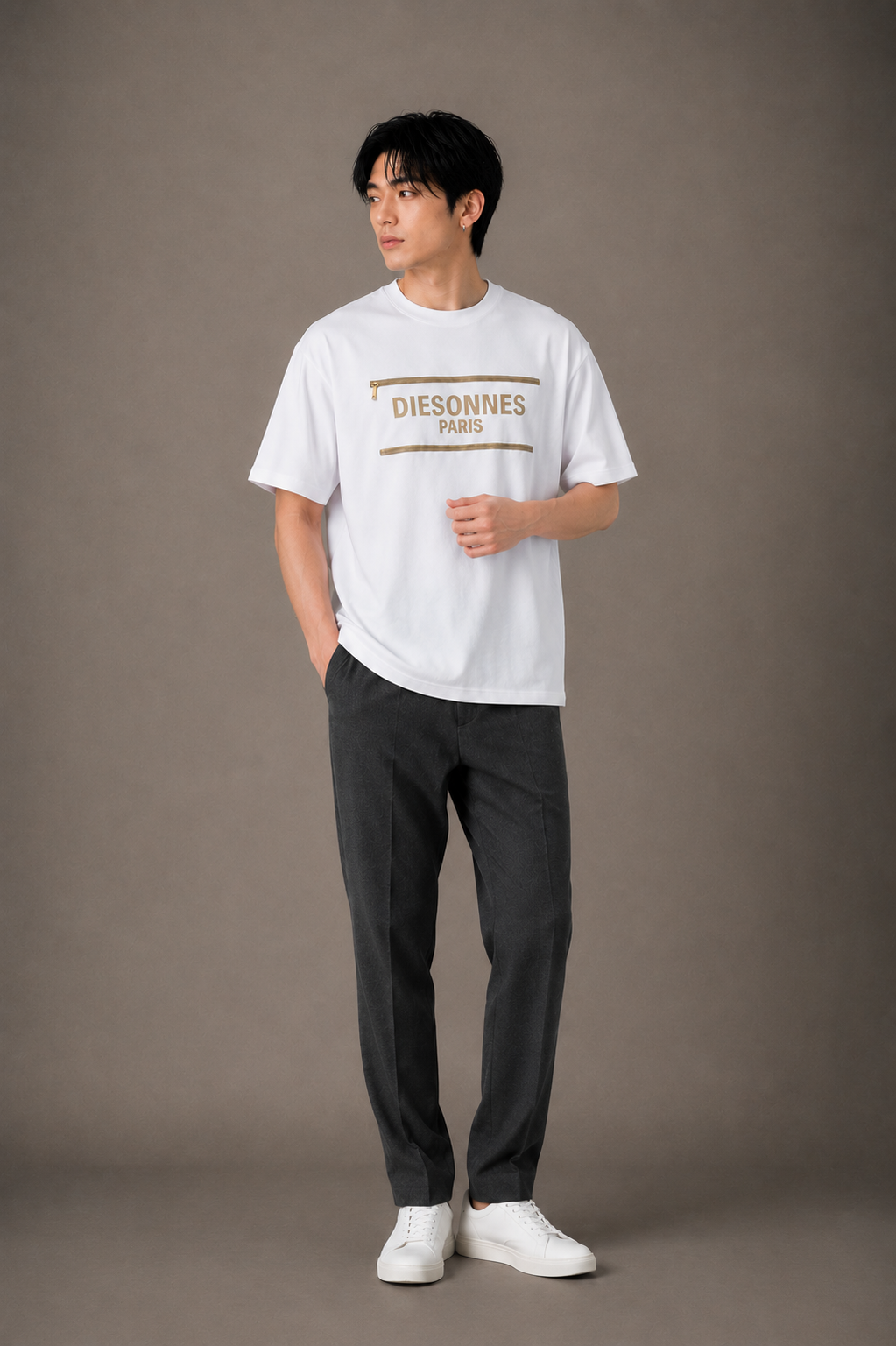 Parallel Zip Tee WHITE [UNISEX]