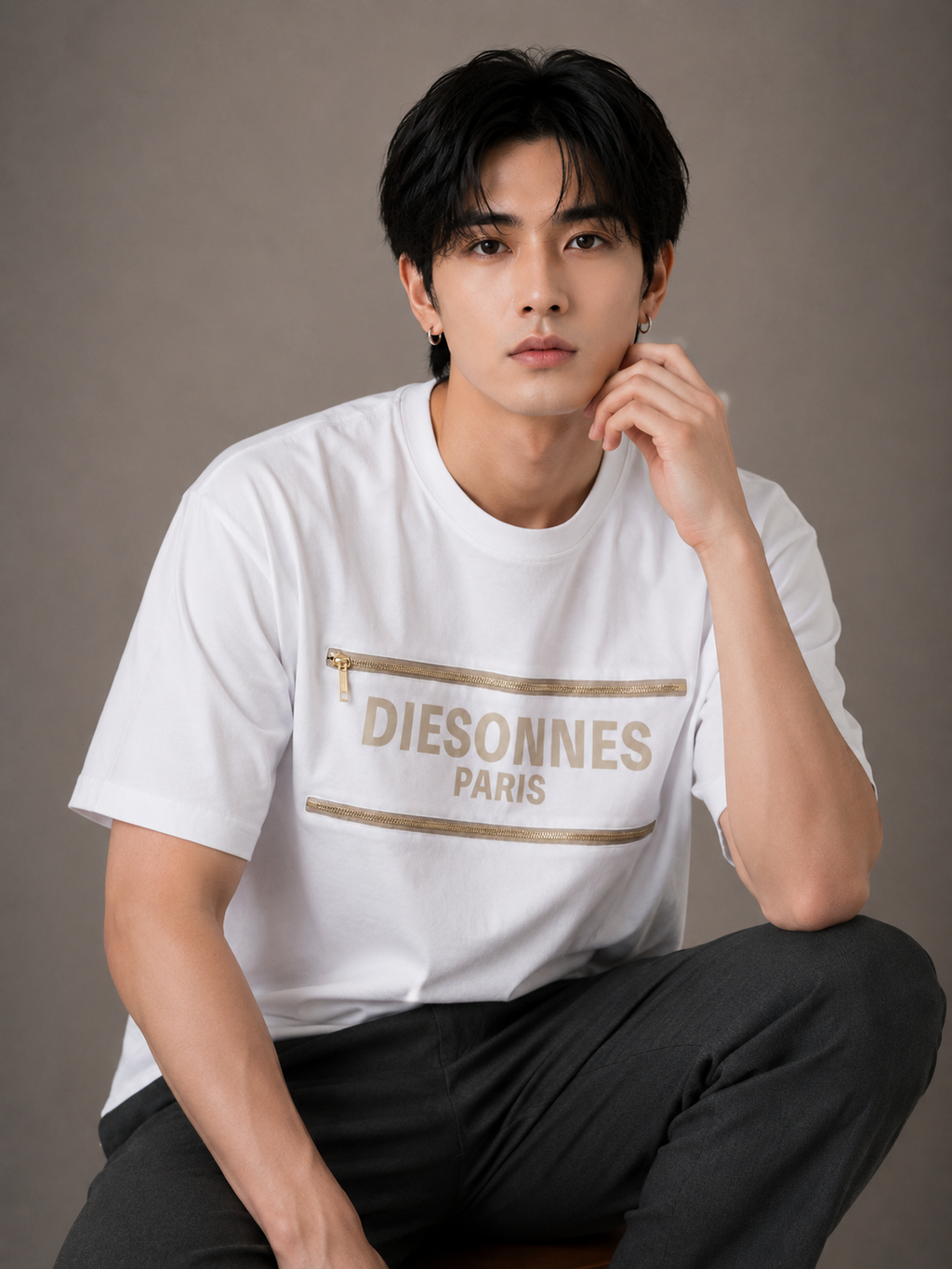 Parallel Zip Tee WHITE [UNISEX]